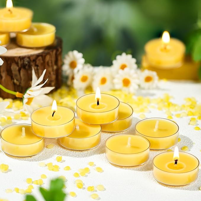12 Pack Pure Beeswax Tea Light Candles-Natural Beeswax Tealight Candles-2 Hour Short Burn Time Tea Candle for Meditation, Yoga,Shabbat and Home Decor Air Purifying-Smokeless