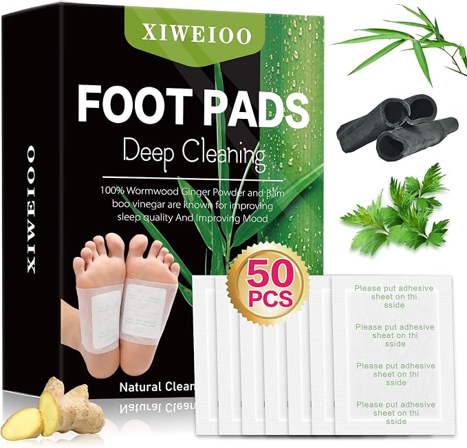 50 Pack Natural Ginger Wormwood Bamboo Vinegar Foot Pads - Premium Foot Care, Stress Relief, Better Rest, Feet Health Patches, Relaxing Muscles Kit for Women