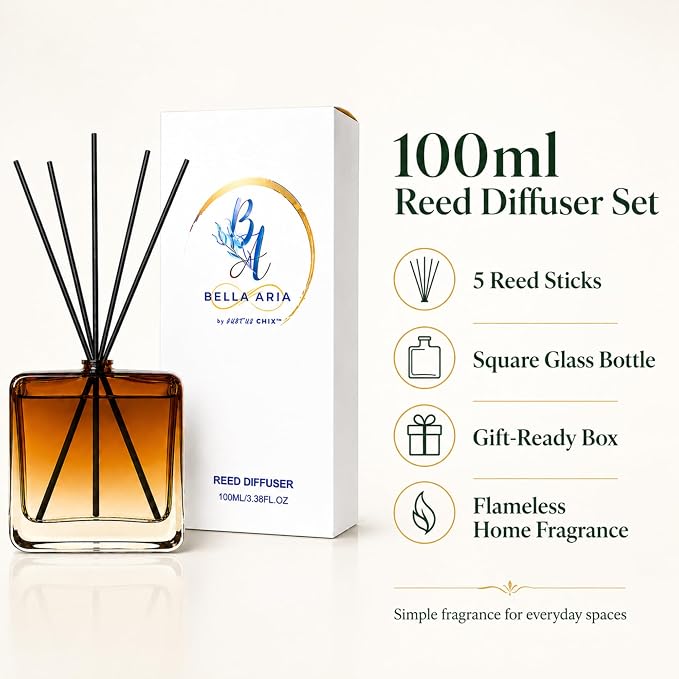 Reed Diffuser Set for Home Fragrance – 100ml Aromatherapy Diffuser with Reed Sticks, Long Lasting Flameless Fragrance for Bedroom, Bathroom & Living Room, Decorative Glass Bottle Home Gift