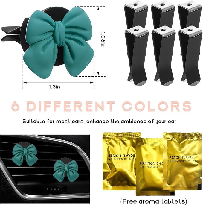 KVAEY 9 PCS Pink Bow Car Air Freshener, Automotive Cute Pink Bow Air Outlet Clips with Scent Pieces, Universal Coquette Car Air Vent Diffuser for Women and Girls (Blue)