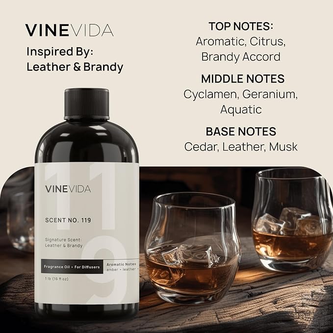 VINEVIDA [16 Oz] Inspired by: Leather & Brandy; Diffuser Oil Refill | Premium Scent Diffuser Oil for Home | Non-Toxic Fragrance