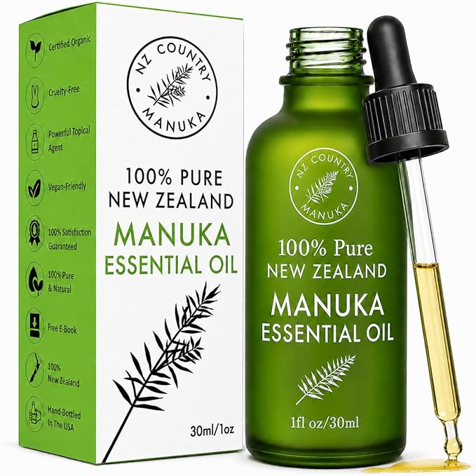 100% Pure New Zealand Manuka Oil | Organic Essential Oil | 35x Stronger Than Tea Tree | Natural Skin Care | Toenails | Diffuser | Aromatherapy | Nails | Hair | Skin | Lips