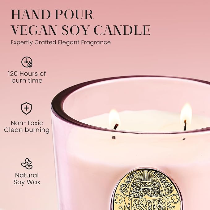 M&SENSE Large Two-Wick Soy Candle | Jasmine & Pink | 19.8 oz, 120H Burn Time | Luxury Scented Candle for Relaxation, Gifting, Home Décor | Ideal for Bedroom, Office, Party Ambiance