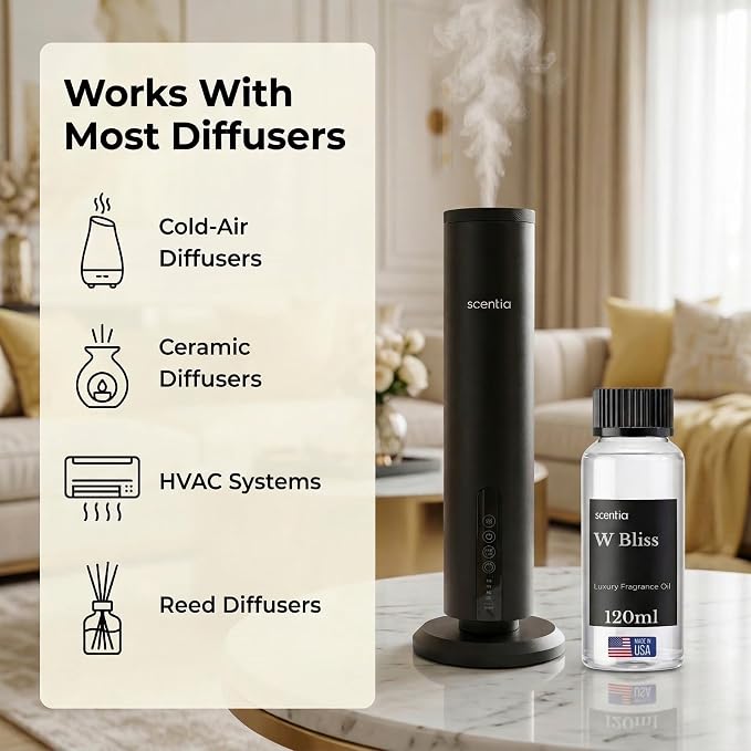 Scentia W Bliss (W Magic) Diffuser Oil Refill – Hotel Fragrance Oil Inspired by W Hotel – 120 mL – Bergamot, Lemongrass & Jasmine Long-Lasting Scent for Ultrasonic & Waterless Diffusers, Made in USA