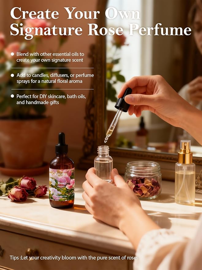 Rose Essential Oil in Premium Gift Box - Essential Oils for Home Diffusers - Perfect Self-Care & Spa Gift for Women 4 Fl Oz =
