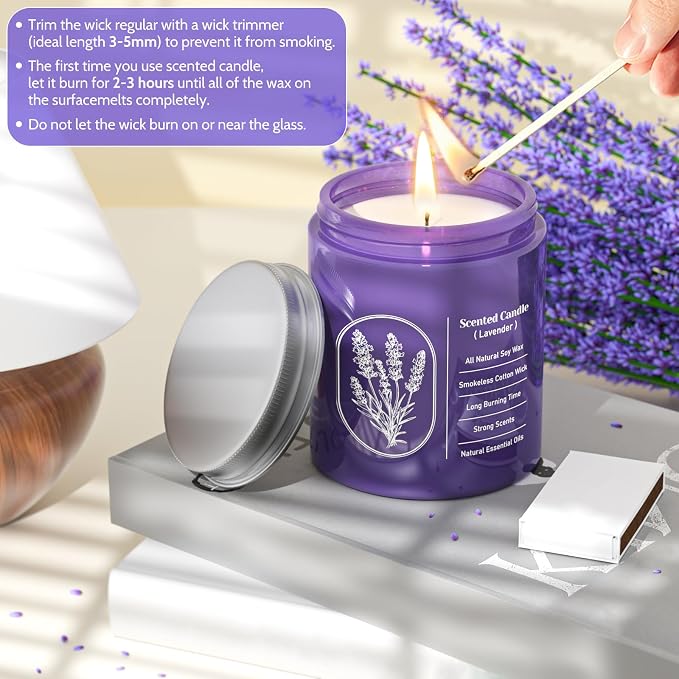WarmEmbrace Lavender Scented Candles for Women, 7.5 oz Highly -Scented Soy Candle for Home Scented, Birthday Mothers Day Gifts for Mom, Housewarming Gift