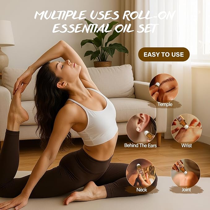 Essential Oils Roll On Set for Women 8pcs Essential Oil Roller for Skin Christmas Birthday Thanksgiving Mothers Day Gifts Lavender Frankincense Peppermint Bergamot Lemongrass Cinnamon Rose Clary Sage