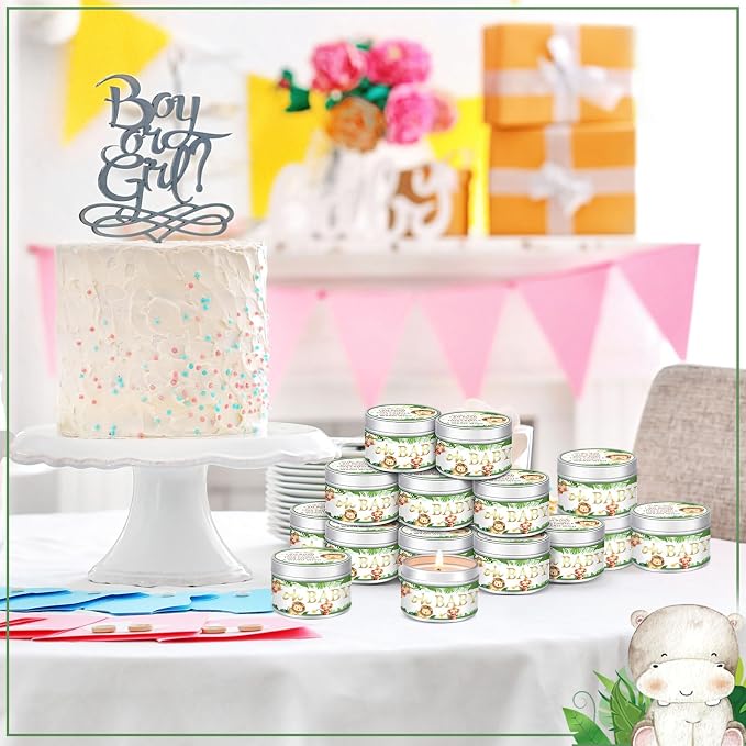 MTLEE 24 Pcs Jungle Animal Baby Shower Party Favors Candles Lavender Scented Baby Shower Favors for Guests Rustic Tealights Candles Gender Reveal Return Gifts (1.2 oz, Green)