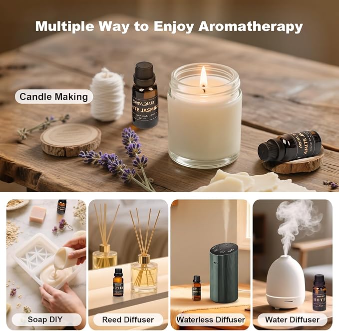 Essential Oil Set for Diffuser, 6x0.66fl oz Fragrance Oil Refill | Waterless Diffuser, Candle Making, Home Car Office Hotel, White Tea White Jasmine Sea Breeze, Aromatherapy Gift