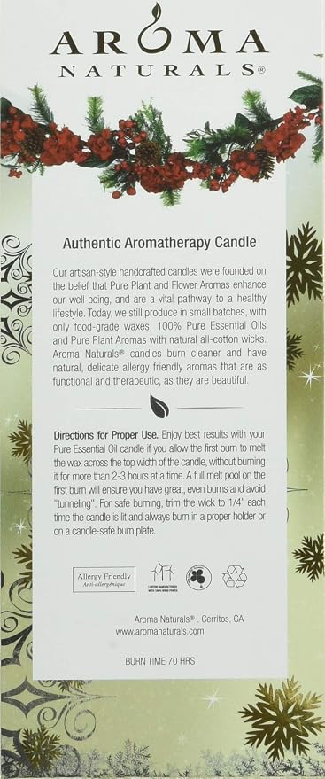 Aroma Naturals Holiday Essential Oil Vanilla & Peppermint Scented Pillar Candle, Cool Wish, 2.75 inch x 5 inch