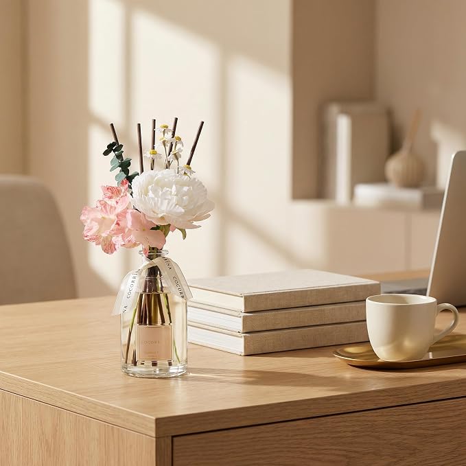 COCORRÍNA Reed Diffuser - Gardenia & Lily 8.5 Fl.oz Flower Reed Diffuser with Sticks, Bedroom Bathroom Shelf Decor (Floral Basket Collection)