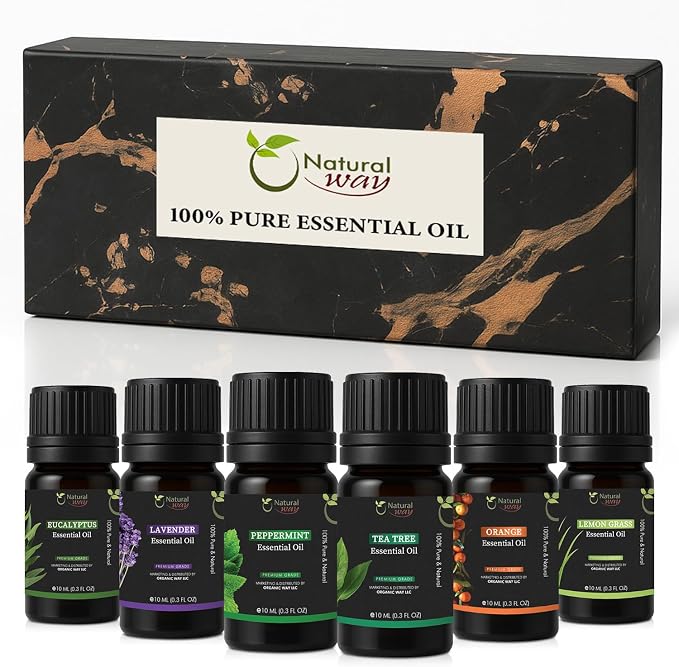 6 Pack of Essential Oils Gift Set for Aromatherapy | Blends Diffuser Essential Oils | Unique Scents Kit with Orange, Lavender, Lemongrass, Eucalyptus, Peppermint, & Tea Tree | Origin India10ml Each