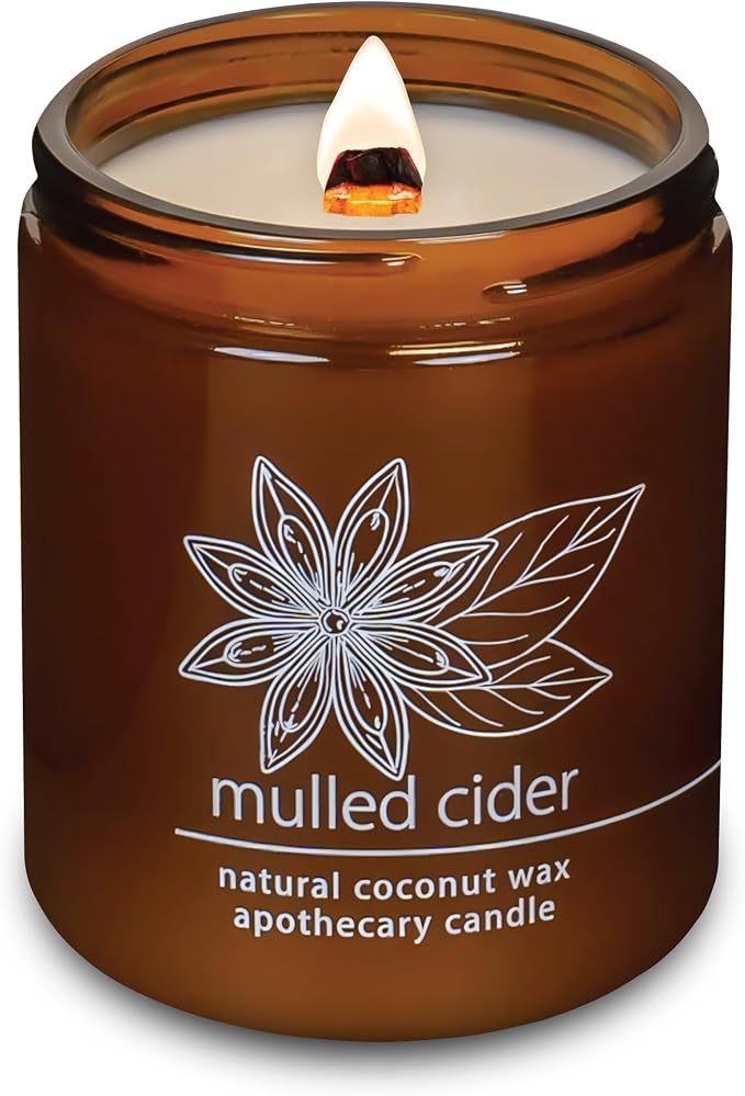 Hemlock Park Mulled Cider Apothecary Scented Candle | Crackling Wood Wick, Botanical Fragrance & Coconut Apricot Wax | Up to 60 Hour Burn Time | 8 oz | Made in USA