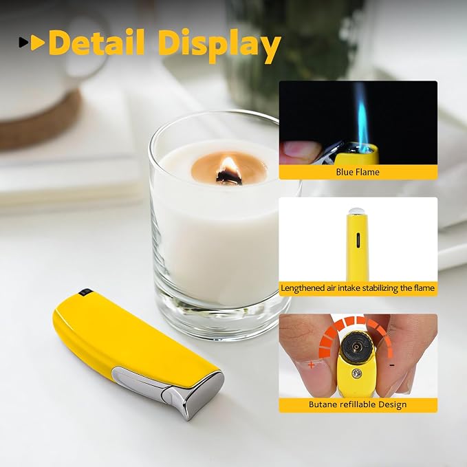 2 Pack Torch Lighter Butane Lighter,Refillable Mini Lighter for Candles Fireworks,Gifts for Friends Or Family Members(NO PREFILLED) (Yellow)