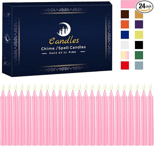 Kunrsug 24 Pack Pink Spell Chime Candles – Premium Mini Unscented Taper Candles for Rituals, Prayer, Birthdays, Meditation, Altar, Spells, Chime Candles - 4 Inch Tall - Ideal for Witches