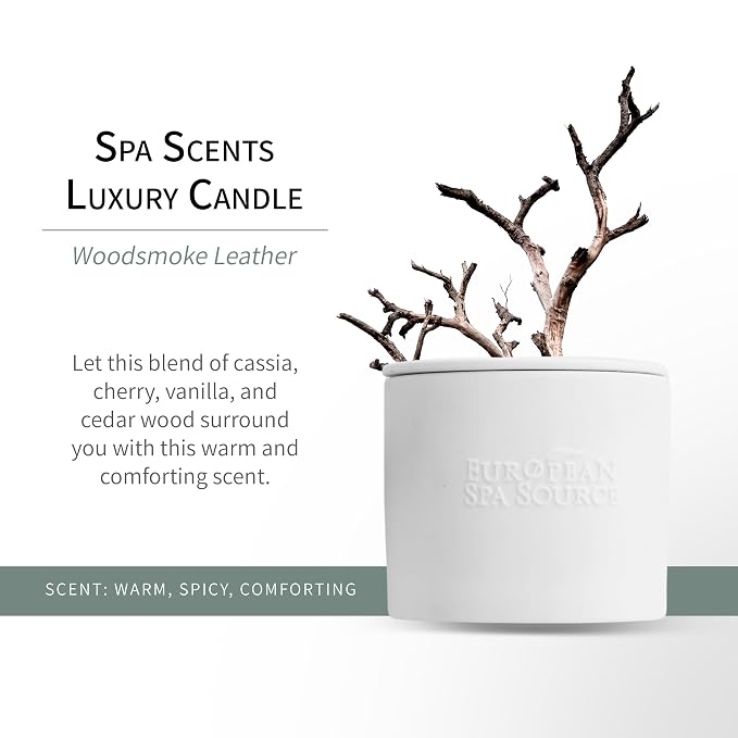 European Spa Source Woodsmoke Tranquility Bundle: SleepWell Eucalyptus + Lavender Pillow Spray & Woodsmoke + Leather Candle, 4 Fl Oz
