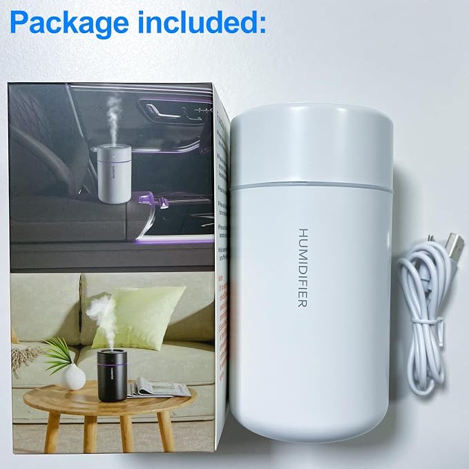 Mini Humidifier, USB Personal Desktop Humidifier for RV, Office, Bedroom etc. Auto Shut-Off, 2 Mist Modes, Super Quiet - (White)