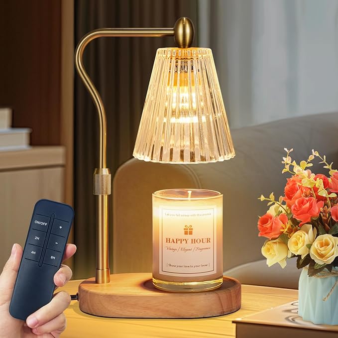 Imenlox Candle Warmer Lamp, Remote Control, with Timer and Dimmer, Adjustable Height, Christmas Birthday Gifts for Women Mom, House Warming Gifts New Home Decor, Wax Warmer for Jar Candles (Amber RC)