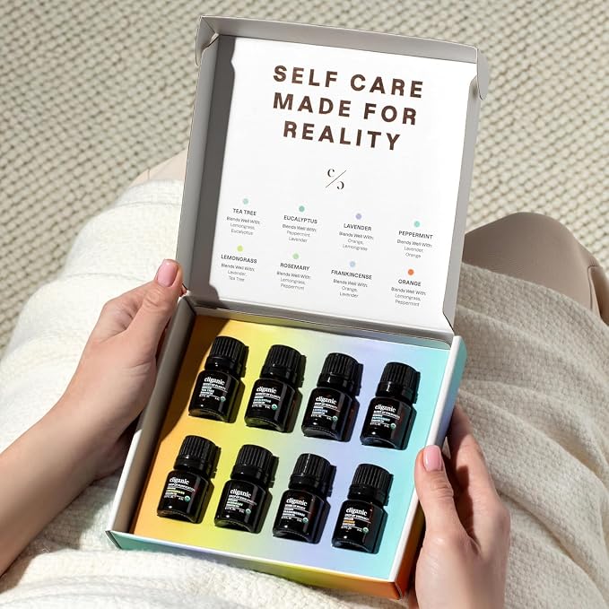 Cliganic Organic Aromatherapy Essential Oils Gift Set (Top 8), 100% Pure - Peppermint, Lavender, Eucalyptus, Tea Tree, Lemongrass, Rosemary, Frankincense & Orange