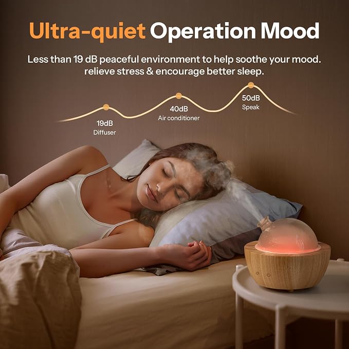 280ml Glass Essential Oil Diffuser with Natural Wood Base, The 2025 Upgrade Aromatherapy Diffusers for Home, Cool Mist Air Aroma Diffuse Humidifier with 7 Color Lights for Office, Bedroom