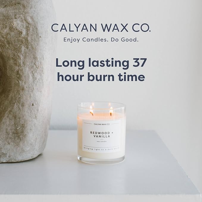 Calyan Wax Co. Lavender & Bergamot 2 Wick Scented Candle - 37 Hour Burn - Luxury Clean Soy Wax Candles - Long Lasting Large Glass Jar Candle for Home - 8.8oz