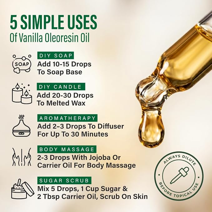 100% Pure Vanilla Oil - 4 Fl Oz Vanilla Essential Oil for Hair, Skin, Diffuser, Aromatherapy & DIY Soap Making Scent