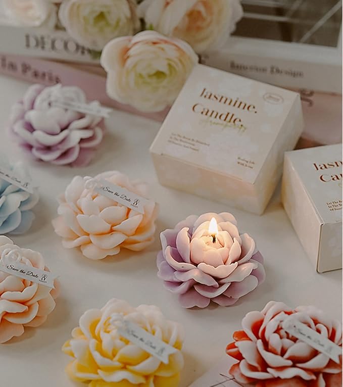 Jasmine Flower Shape Scented Candle,50G Multicolour Romantic Soy Wax Aesthetic Decorative Healing Candle for Valentine's Day Wedding Birthday,Prefect Gift for Meditation Stress Relief Mood (Purple)
