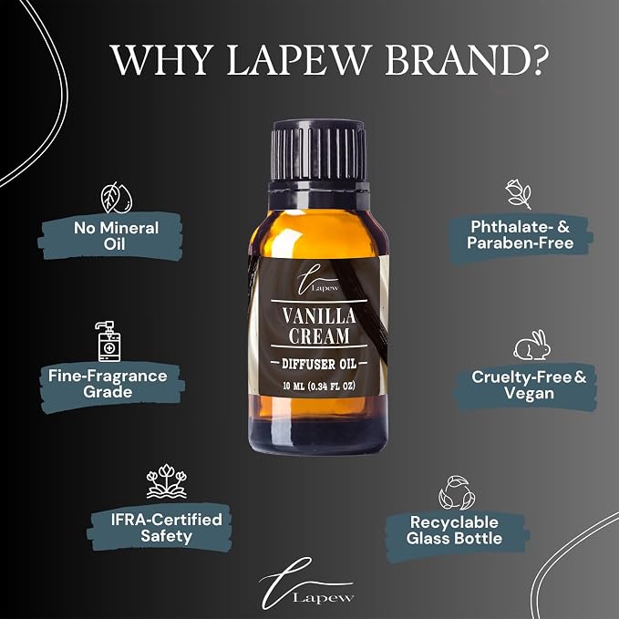Lapew Vanilla Cream Waterless Diffuser Oil | Fragrance Oil for Nebulizer & Cold Air Diffusers | Scented Home Oil | 0.34 fl oz