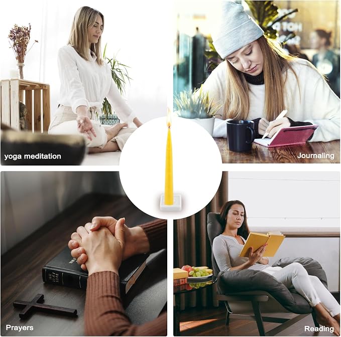 30 Minute Beeswax Meditation Candles, 100% Pure Bees Wax Mini Taper Candles with Small Holder - Smokeless & Dripless & Non-Toxic, Prayer Gift for Relaxation Yoga Women, 24Pcs