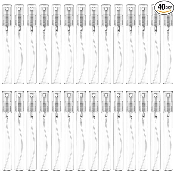 Mini Spray Bottle 10ml, Refillable Glass Spray Bottle, Glass Bottle Atomizer, Perfume Mouthwash Atomizer for Cleaning Refillable Container for Travel, Essential Oils, Perfume 40 Pcs, 10ml