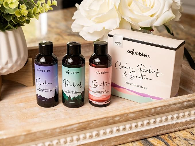 Essential Message Oil Gift Set – Serenity Trio Sooth, Calm, Relief Includes Lavender, Peppermint & Eucalyptus Massage Oil Blends 80 ML in Beautiful Packaging – Great Gift for Women