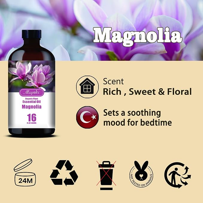 Magnolia Essential Oil, Magnolia Oil for Diffuser, Humidifier, Massage, DIY Candle, Soap, Yoga, Relaxation, Gift Ready,Magnolia Fragrance Oil - MLYNKL Essential Oils (16.33 fl oz / 490ml)