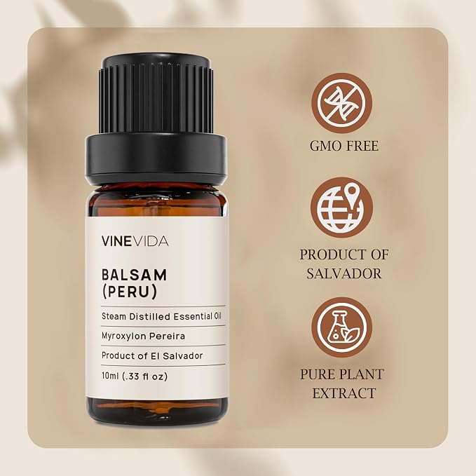 VINEVIDA Balsam Peru Essential Oil 10 mL - Undiluted Candle Oil Scent for DIY Candlemaking and Soap Making - Safe for Skin