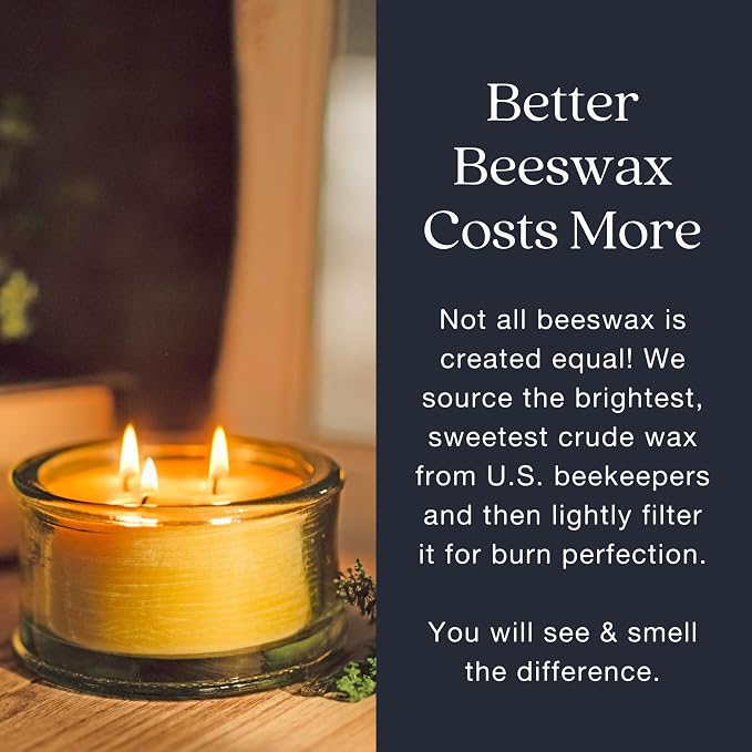 Bluecorn Botanica Beeswax 3-Wick Candle – Lemongrass, Cassia & Rosemary, 100% Pure Beeswax & Essential Oils – 10oz Hand-Blown Recycled Spanish Glass – Non Toxic, Clean Burning, Refillable Glass Jar