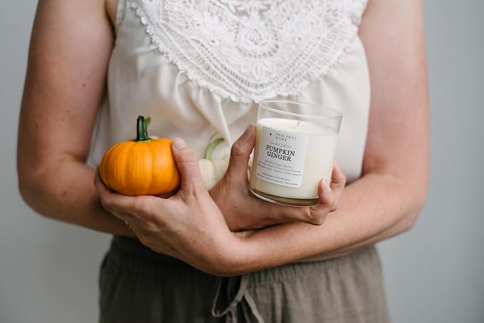 PERIPETI Home Pumpkin Ginger Scented Candle, Wooden Wick – 8.5oz Natural Soy Wax for Energizing Aromatherapy, Long-Lasting Burn with a Cozy Fall Scent