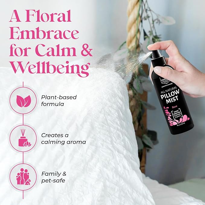 Aromasong Rose Pillow Spray for Sleeping - All Natural Calming Linen & Bedtime Sleep Mist for Deep Sleep - Pillow Spray Aromatherapy with Botanical Essential Oils for Relaxing Stress