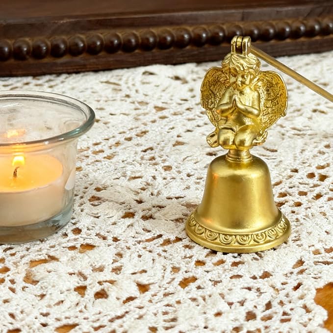 Golden Angel Candle Snuffer with Heart-Shaped Handle, Elegant Praying Angel Design Metal Candle Extinguisher, Safe and Clean for Home, Church, Gifts, 8cm x 19cm
