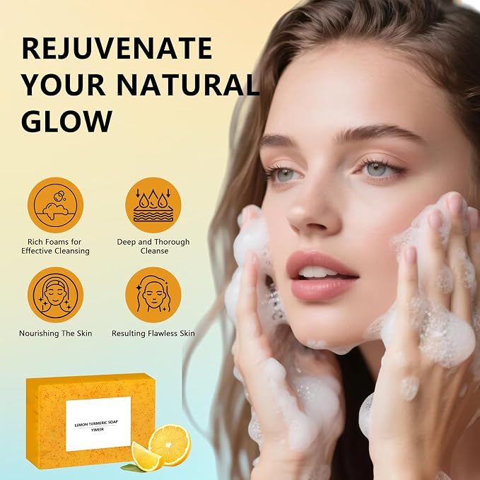Turmeric Soap Bar - Handmade Lemon & Ginger Soap Bar, 100% Natural Brightening for Dull Skin, Antioxidant Face & Body Soap, Outdoor Home Use, Fit All Skin Type 4.1 oz