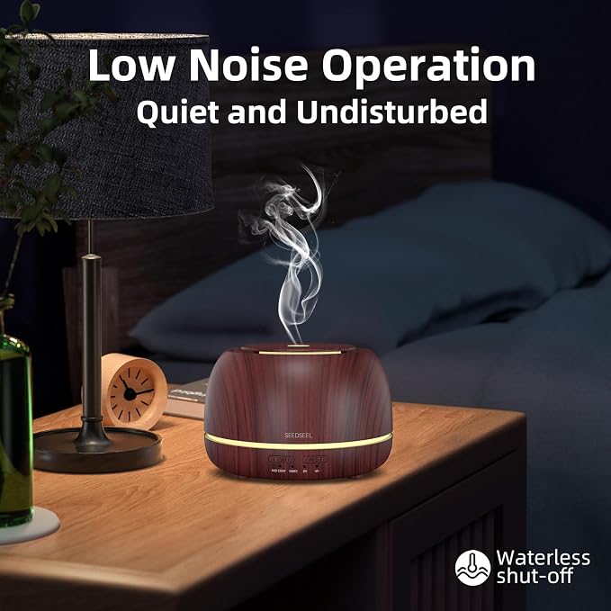 SEEDSEEL 300ML Essential Oil Diffuser, Aromatherapy Diffuser with Remote Control, 4 Timers, 7-Color LED Light and Waterless Auto-Off for Room, Bedroom, Home