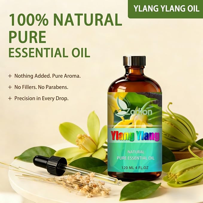 Ylang Ylang Essential Oil - Ylang Ylang Fragrance Oil for Diffuser, Massage, Humidifier, DIY Candle, Soap Making, Home, Bath, Yoga - 4 fl oz (120ml) - ZODION Essential Oils