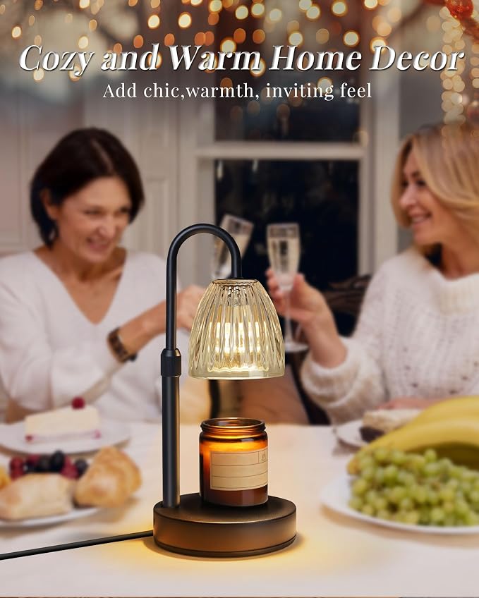 Dimmable Candle Warmer Lamp with Timer Adjustable Height, Mothers Day Gifts for Mom, Home Decor Birthday Housewarming Gifts for Women, Modern Electric Wax Melt Warmer for Scented Jar Candles, Clear