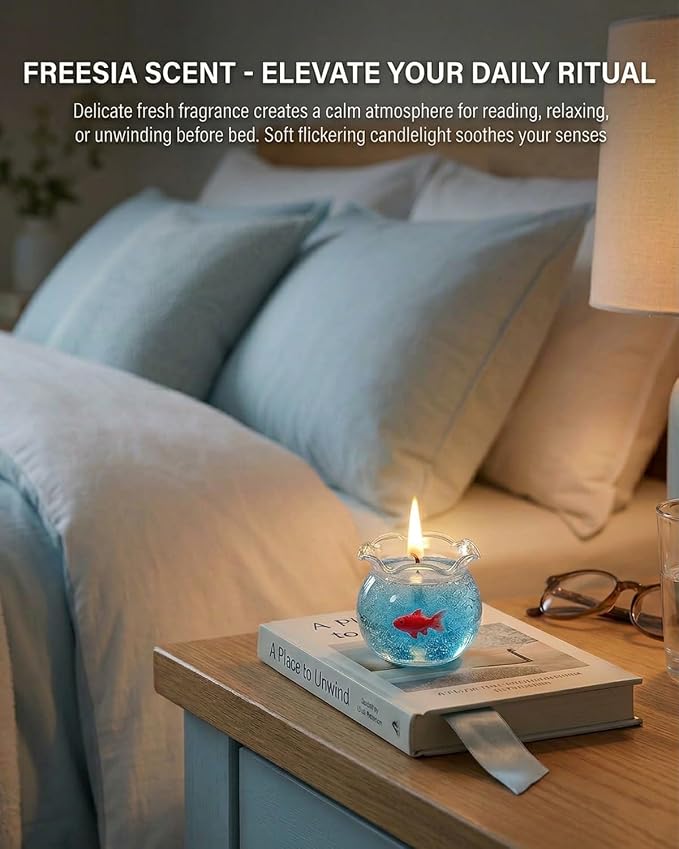 Mini Bubble Fish Tank Candle Aesthetic Decor Cute Decorative Candles for Home Trendy Cozy Room Floating Freesia Scent Bedroom Velas Gifts Recuerdos Bougie Girl Wishes Box Party Favors(4PCS)