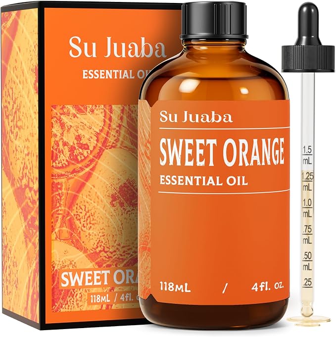 SU JUABA Orange Essential Oil 4 Fl Oz- 118ML | Citrus Scent for Mood Boost, Diffuser, Cleaning, Skin Care, Aromatherapy