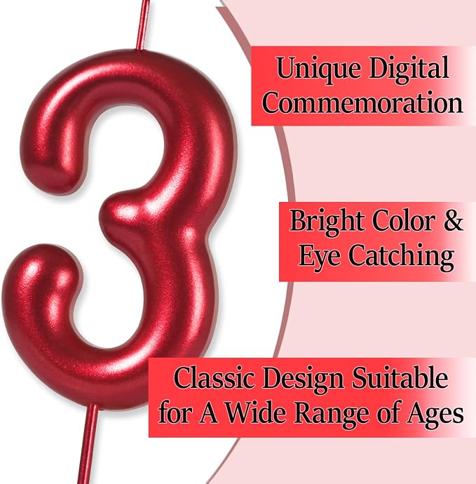2.76“ Large Red 7 Birthday Candle, 7 Candle for 7th Birthday Boy, Number 7 Candle for Boys Red Theme Birthday Party Decorations, Red Birthday Candles for Wrestling Birthday Decorations
