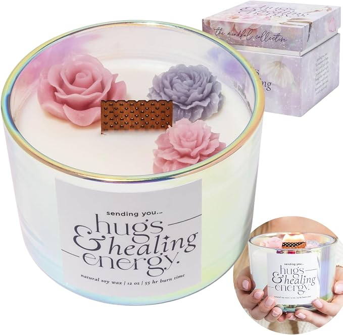 Sympathy Gifts for Loss of Loved One – Hugs and Healing Energy Sympathy Candle, 12oz Crackling Wood Wick Candle with Natural Soy Wax, Memorial & Grief Gift, Get Well Soon Gift