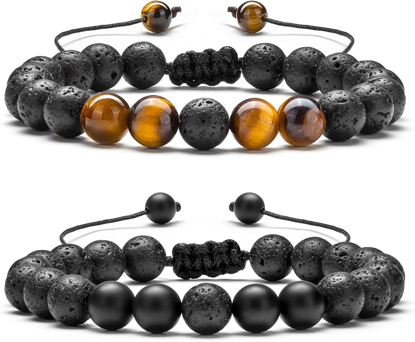 Men Women 8mm Lava Rock Aromatherapy Anxiety Essential Oil Diffuser Bracelet Braided Rope Natural Stone Yoga Gifts Beads Bracelet Bangle-21017