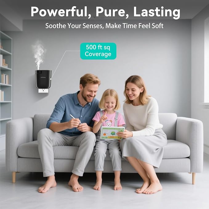 Waterless Diffuser, Plug in Diffuser for Essential Oils,Waterless Essential Oil Diffuser in Wall, Smart Bluetooth App Control, Up to 500 Sq.ft Coverage, Black