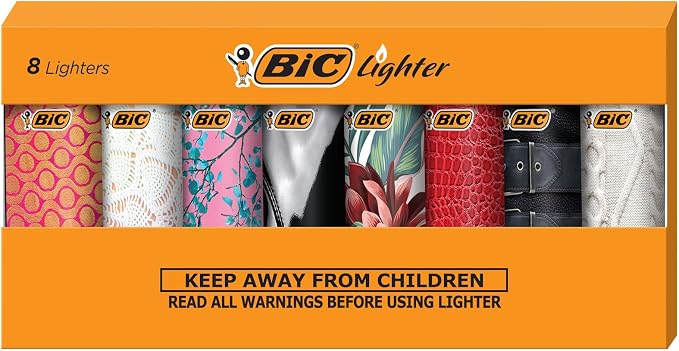 BIC Mini Lighter, Fashion Collection, Assorted Unique Designs, Pack of 8