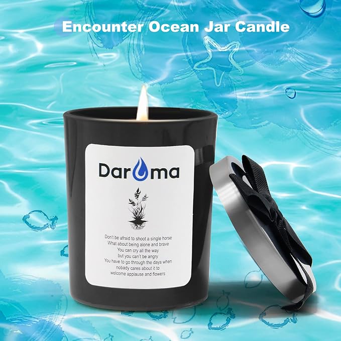 Scented Jar Candle, Daroma Aromatherapy Candle with 100% Natural Soy Wax and Essential Oil, Long Burning Candle, Relaxing for Bath, Yoga, Work, Holiday Gifts for Birthday, Christmas, Encounter Ocean