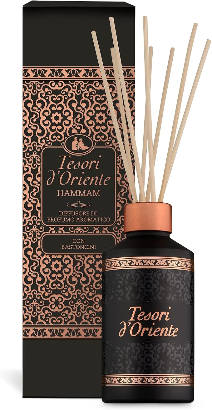 Tesori D’Oriente Reed Diffuser Set Hammam Scented with 8 Sticks, 200ml 6.76oz